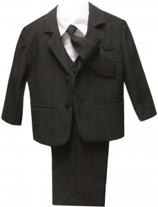 BOYS TUXEDO W/ SATIN VEST & LONG TIE (BLACK)